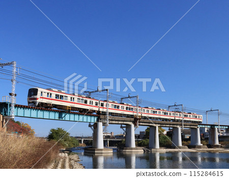 Kobe Electric Railway 2000 series train crossing the Mino River near Miki Station 115284615
