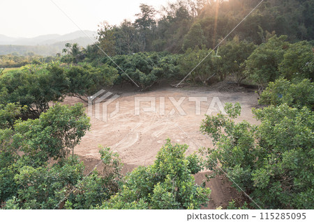 Land and soil backfill in aerial view in in Nan province of Thailand. Land and soil backfill in aerial view in in Nan province of Thailand. 115285095