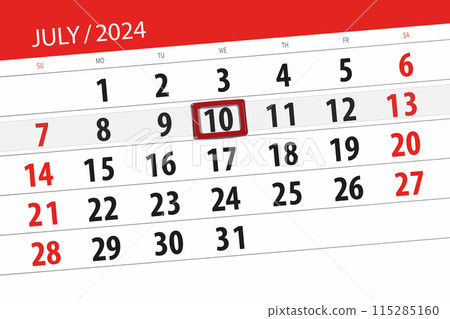Calendar 2024, deadline, day, month, page, organizer, date, July, wednesday, number 10 115285160