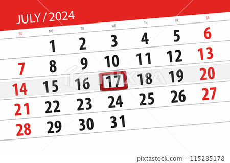 Calendar 2024, deadline, day, month, page, organizer, date, July, wednesday, number 17 115285178