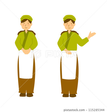 身穿日式製服微笑服務顧客的女性插畫 身穿日式製服微笑服務顧客的女性插畫 115285344