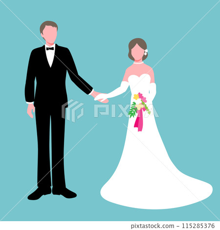Portrait of a bride and groom holding hands Portrait of a bride and groom holding hands 115285376