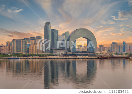 Crescent Development Project at Sunset Along Caspian Sea Coast Baku, Azerbaijan 115285451