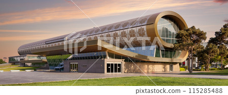 Modern Architecture of Azerbaijan National Carpet Museum in Baku on a Clear Day 115285488