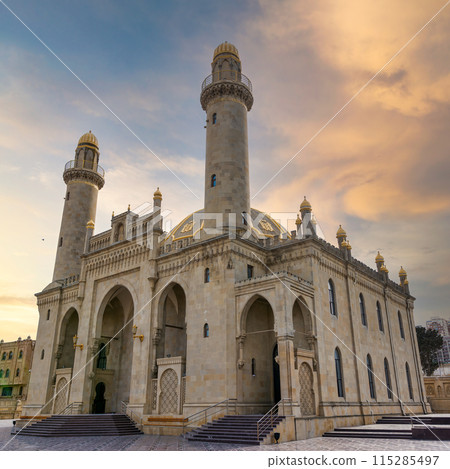 Sunset shot of the Elegant Taza Pir Mosque in Baku Azerbaijan During Early Evening 115285497