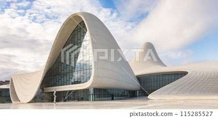 Modern Architecture of Heydar Aliyev Centre in Baku Azerbaijan on a sunny summer Day Modern Architecture of Heydar Aliyev Centre in Baku Azerbaijan on a sunny summer Day 115285527