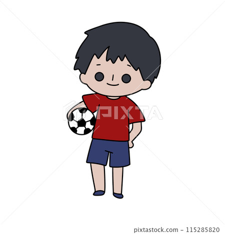 A cartoon boy is holding a soccer ball A cartoon boy is holding a soccer ball 115285820