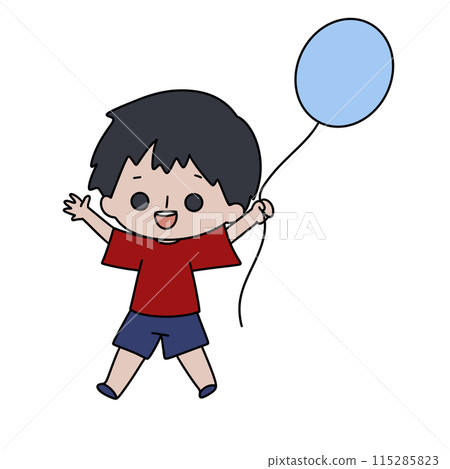 A cartoon boy is holding a blue balloon A cartoon boy is holding a blue balloon 115285823