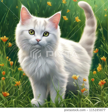 花園裡出現了一隻白貓 115285877