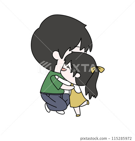 A cartoon of a man and a girl hugging A cartoon of a man and a girl hugging 115285972