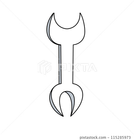 A wrench is drawn in white with a curved handle and a curved head A wrench is drawn in white with a curved handle and a curved head 115285973