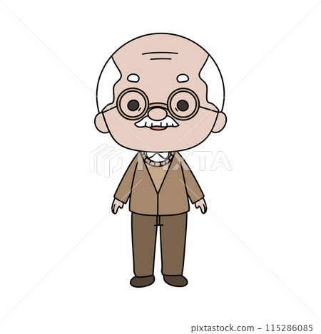 A cartoon man with glasses and a mustache is standing on a white background A cartoon man with glasses and a mustache is standing on a white background 115286085