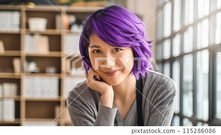 Purple-haired woman (AI-generated image) 115286086