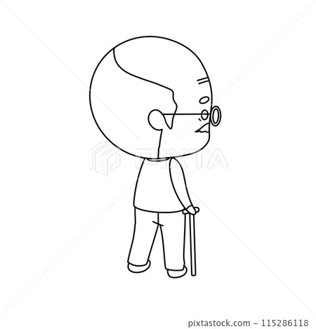 A man with glasses and a cane is walking 115286118