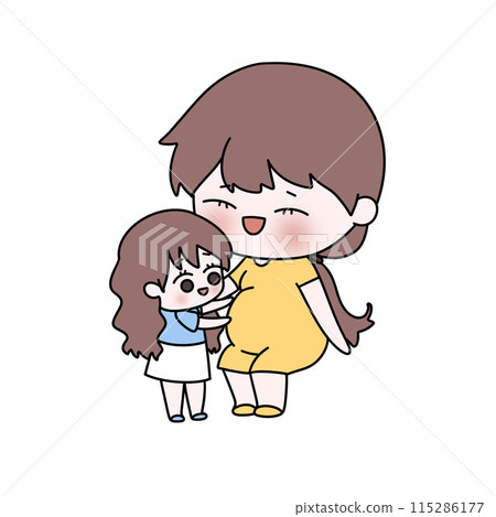 A cartoon drawing of a woman holding a baby 115286177