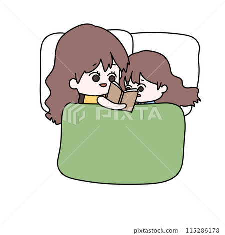 A woman and a child are reading a book together 115286178