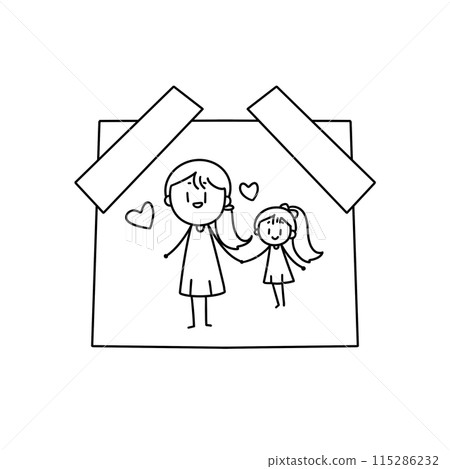 A woman holding a child with a heart on the picture A woman holding a child with a heart on the picture 115286232