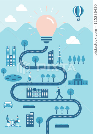 垂直橫幅/插畫/微型燈泡與人們的日常場景（商業、創意、靈感） 115286430