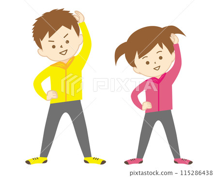 Boys and girls doing gymnastics in sportswear 115286438