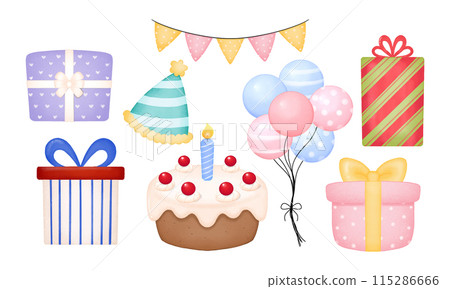 Cute birthday clip art decoration in watercolor style 115286666