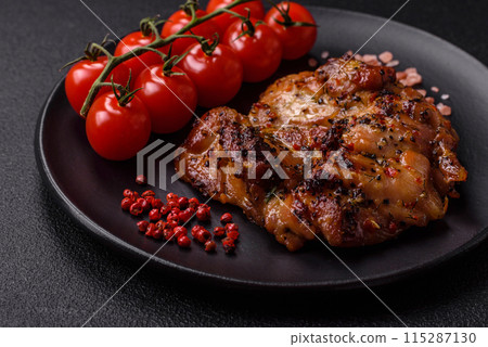 Delicious juicy chicken steak with salt, spices and herbs 115287130