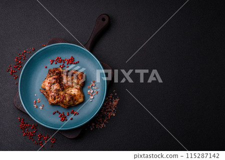 Delicious juicy chicken steak with salt, spices and herbs 115287142