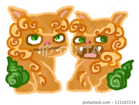 Illustration material of two green-tailed shisa 115287214