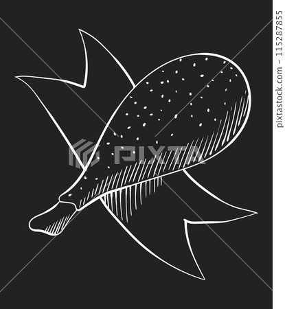 Cafe menu with food and drinks on chalkboard. Blackboard sketch of chicken leg. Hand drawn vector design 115287855