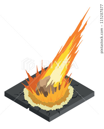 Natural disaster isometric composition with view of fallen meteorite 115287877