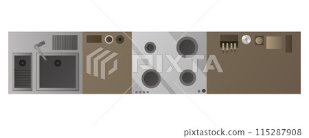Interior furniture top view. Element for kitchen. Floor plan, view from above. Furniture store. Icon of interior. Isolated vector illustration 115287908