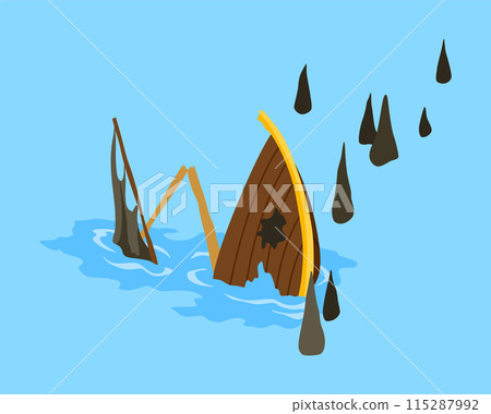 Pirate board game element, shark and ship. Design element to create game or illustration. Fantasy area items. Vector cartoon colored hand drawn illustration 115287992