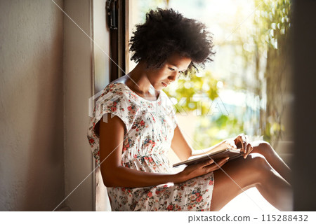 Woman, reading and book in home or relaxing, door way and floor for comfort with literature or novel for hobby. Fiction, fantasy and knowledge or information on weekend, serious and interested Woman, reading and book in home or relaxing, door way and floor for comfort with literature or novel for hobby. Fiction, fantasy and knowledge or information on weekend, serious and interested 115288432