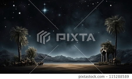 Holy night of Epiphany, three kings, Star of Bethlehem, dark blue background 115288589