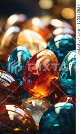 Precious gemstone Easter eggs, spectrum of colors, springtime celebration 115288629