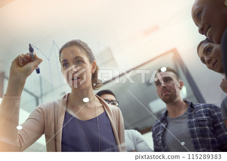 Glass, graph and business people writing in office for finance, savings and budget, review or investment growth. Profit, statistics and accounting team in collaboration for problem solving solution Glass, graph and business people writing in office for finance, savings and budget, review or investment growth. Profit, statistics and accounting team in collaboration for problem solving solution 115289383