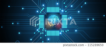 Abstract Artificial intelligence. Cloud computing. Machine learning. Technology web background. Virtual concept futuristic background. Vector art. 115289650