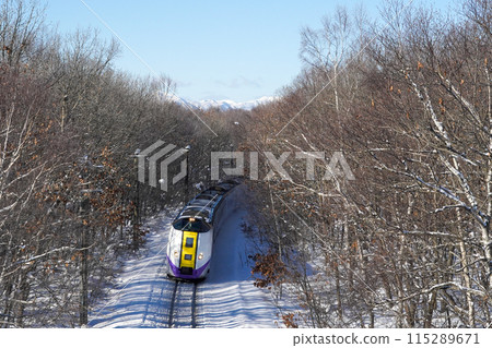 The Tokachi express train runs on the Sekishō Line in winter The Tokachi express train runs on the Sekishō Line in winter 115289671