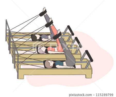 Illustration of women doing machine pilates with background 115289799