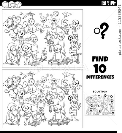 differences activity with cartoon playful children coloring page differences activity with cartoon playful children coloring page 115289841