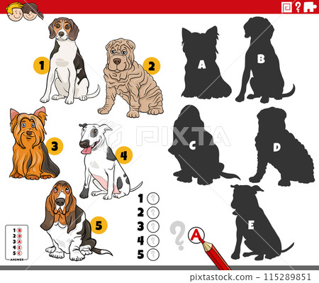 finding shadows activity with cartoon purebred dogs 115289851