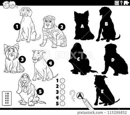 finding shadows activity with cartoon purebred dogs coloring page finding shadows activity with cartoon purebred dogs coloring page 115289852