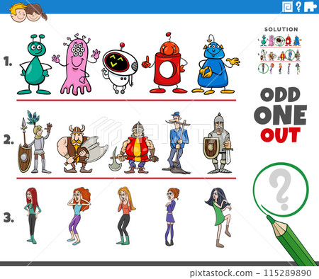 odd one out activity game with cartoon characters 115289890