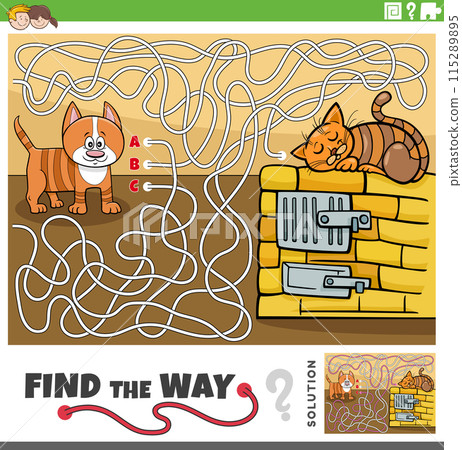 maze activity game with cartoon cats animal characters 115289895