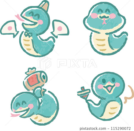 可愛蛇水彩插畫組蛇年賀年片2025年片2025號手繪蛇蛇年 115290072