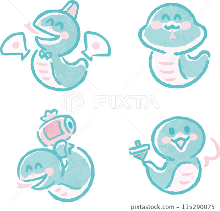 可愛蛇水彩插畫組蛇年賀年片2025年片2025號手繪蛇蛇年 115290075