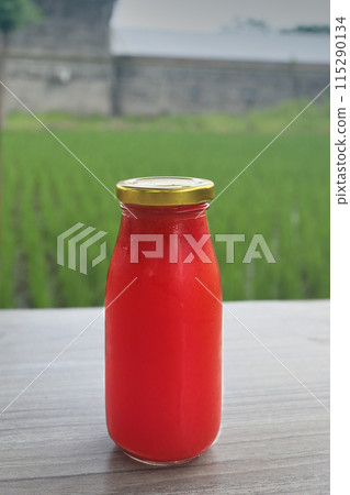 Love Real Food Watermelon Juice on wooden table 115290134