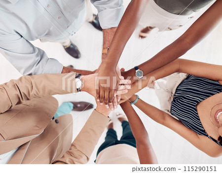 Teamwork, support and stack of hands of business people for community, trust and collaboration in office. Diversity, motivation and hands together of group of workers for agreement, goals and growth Teamwork, support and stack of hands of business people for community, trust and collaboration in office. Diversity, motivation and hands together of group of workers for agreement, goals and growth 115290151