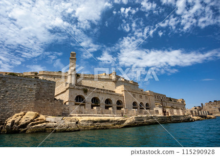 Stone ramparts of Fort St. Angelo, Birgu Malta. 115290928