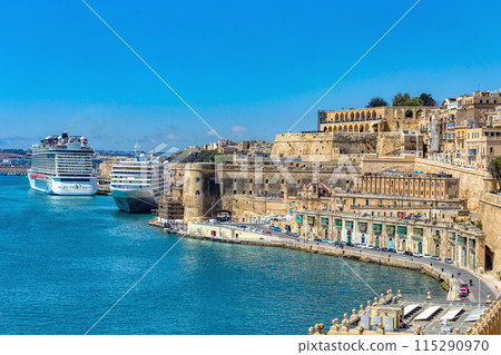 Ancient city of Valletta exhibiting traditional architecture and historic churches in Malta 115290970