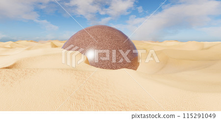 3D Render of Brown granite ball in desert 115291049